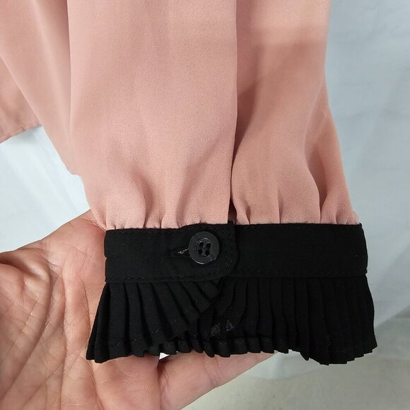 NWT Soho Jeans Pink Black Coquette Blouse Retro Romantic Defect M - Picture 13 of 16